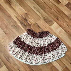 Ruffled Floral Tiered Skirt in Cream and Burgundy